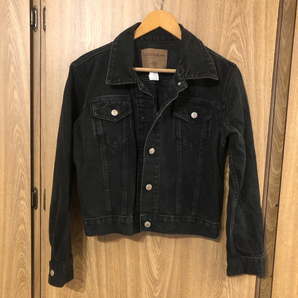 LONDONJEAN Black Denim Jacket with Leather Label